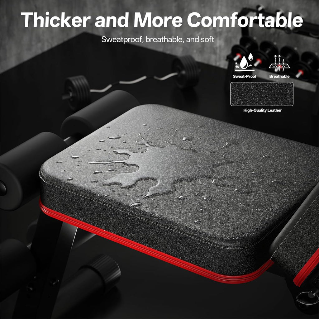 Adjustable Weight Bench, Foldable, Incline Decline Flat, Bench Press with 660LBS, 95% Pre-Assembled, Compact Workout Bench Full Body Strength Training Bench for Home Gym, Wider Seat