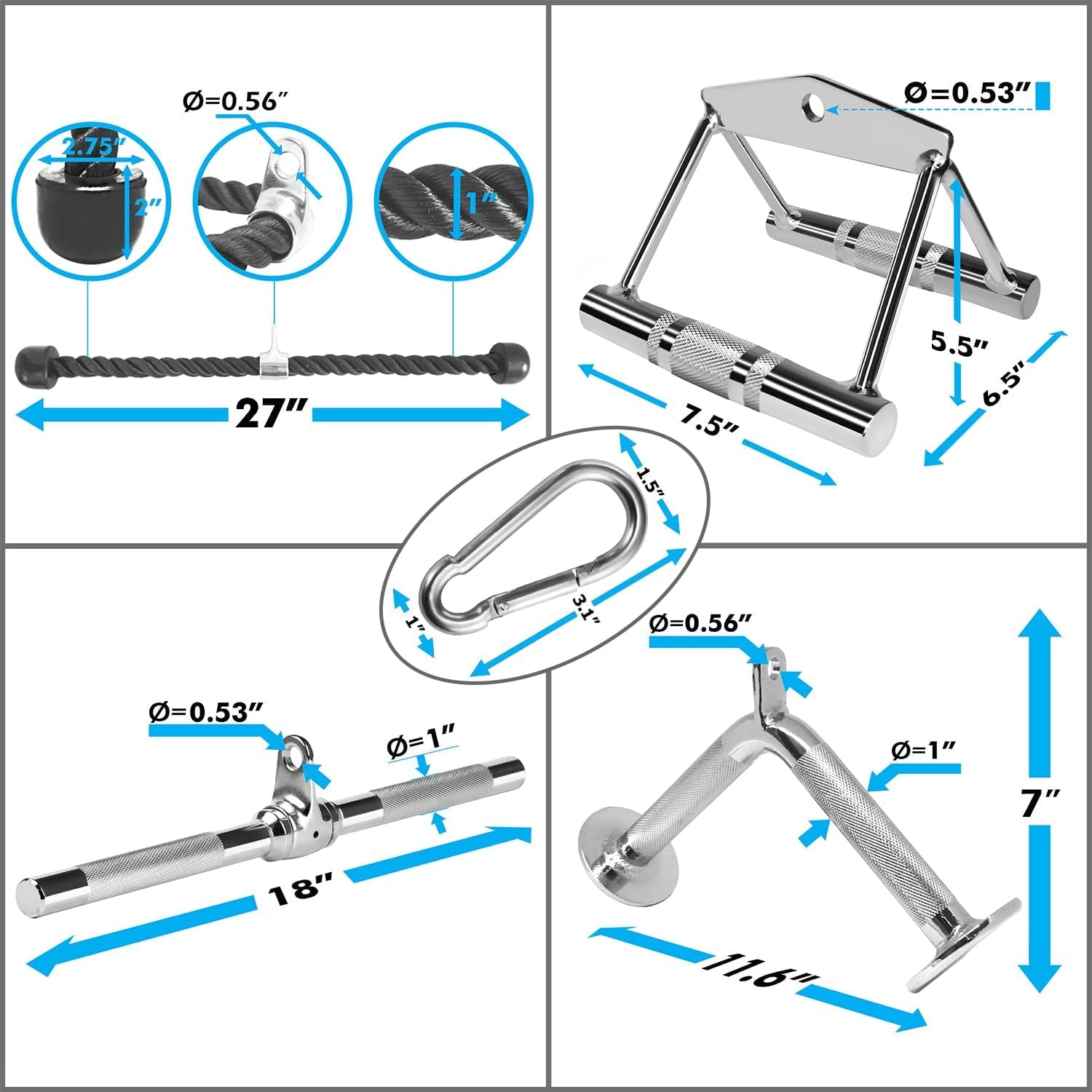 Cable Machine Accessories for Weight Lifting, LAT Pull down Attachment, Cable Attachments for Gym
