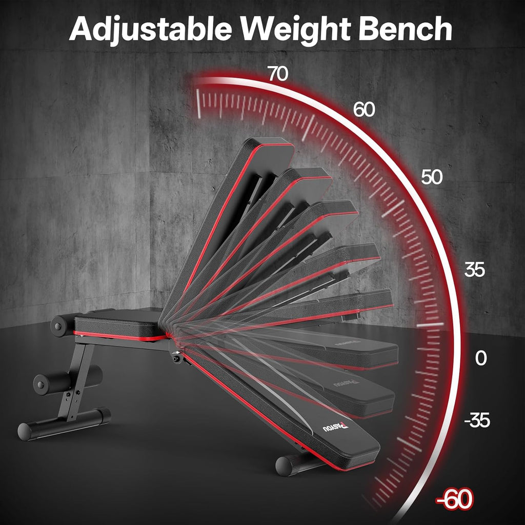 Adjustable Weight Bench, Foldable, Incline Decline Flat, Bench Press with 660LBS, 95% Pre-Assembled, Compact Workout Bench Full Body Strength Training Bench for Home Gym, Wider Seat