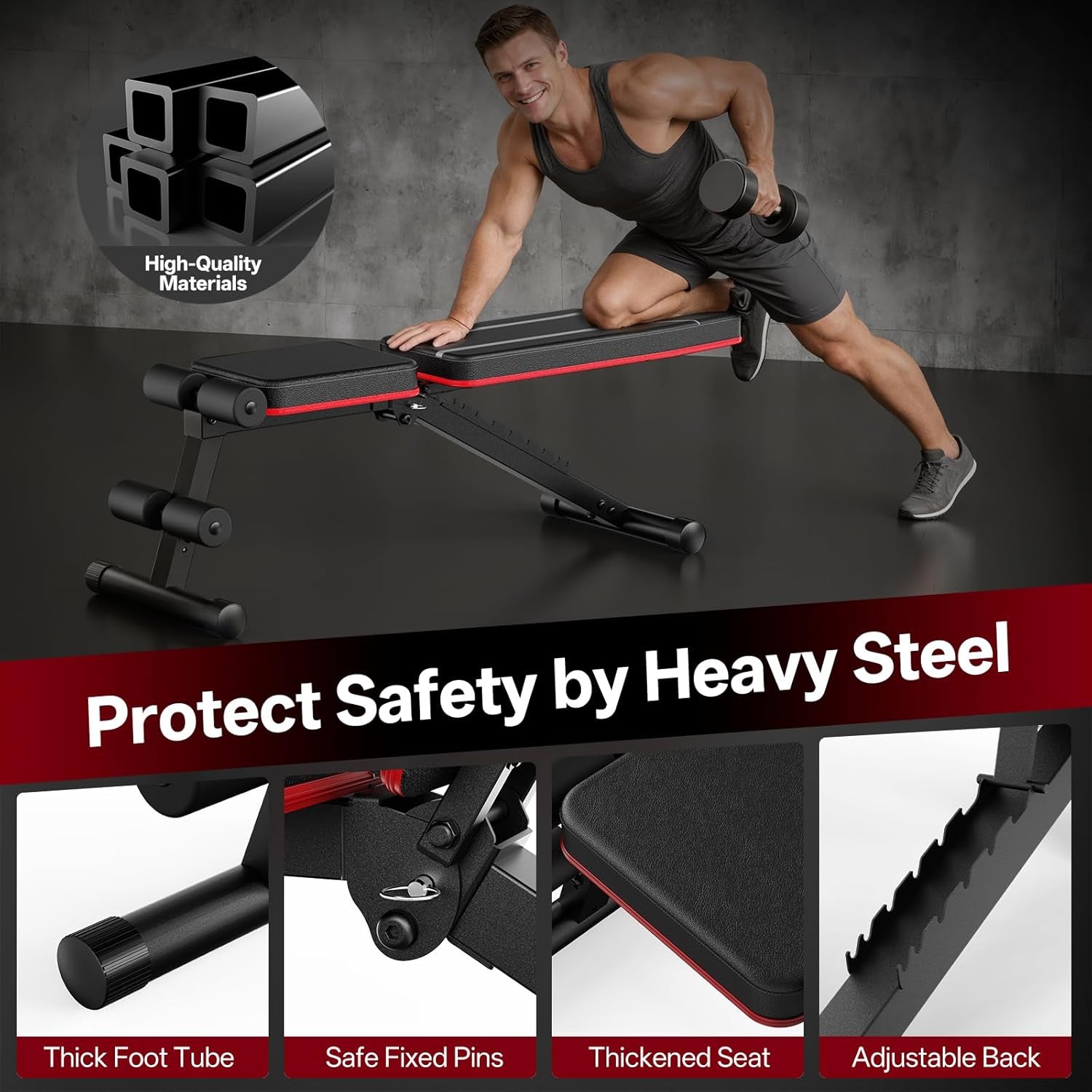 Adjustable Weight Bench, Foldable, Incline Decline Flat, Bench Press with 660LBS, 95% Pre-Assembled, Compact Workout Bench Full Body Strength Training Bench for Home Gym, Wider Seat