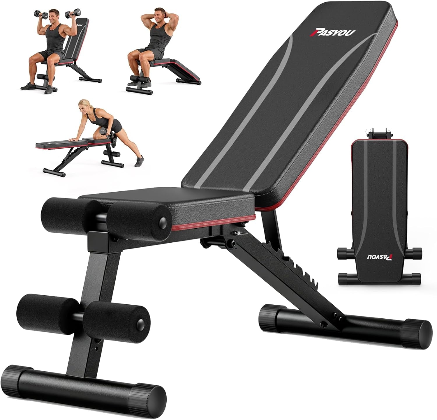 Adjustable Weight Bench, Foldable, Incline Decline Flat, Bench Press with 660LBS, 95% Pre-Assembled, Compact Workout Bench Full Body Strength Training Bench for Home Gym, Wider Seat