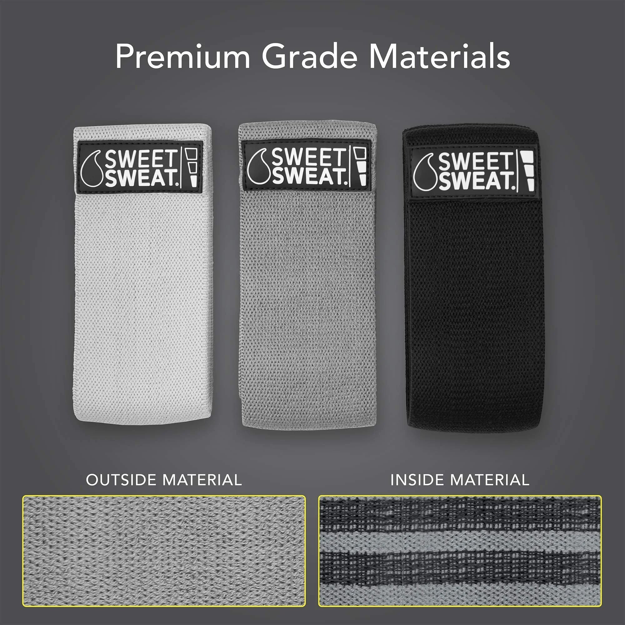 Sweet Sweat Fitness Hip Bands - Gray - 3-Pack