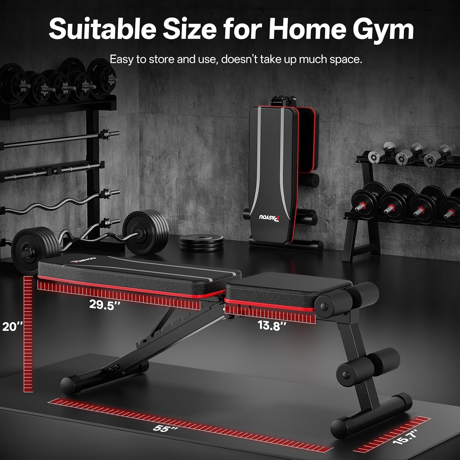 Adjustable Weight Bench, Foldable, Incline Decline Flat, Bench Press with 660LBS, 95% Pre-Assembled, Compact Workout Bench Full Body Strength Training Bench for Home Gym, Wider Seat