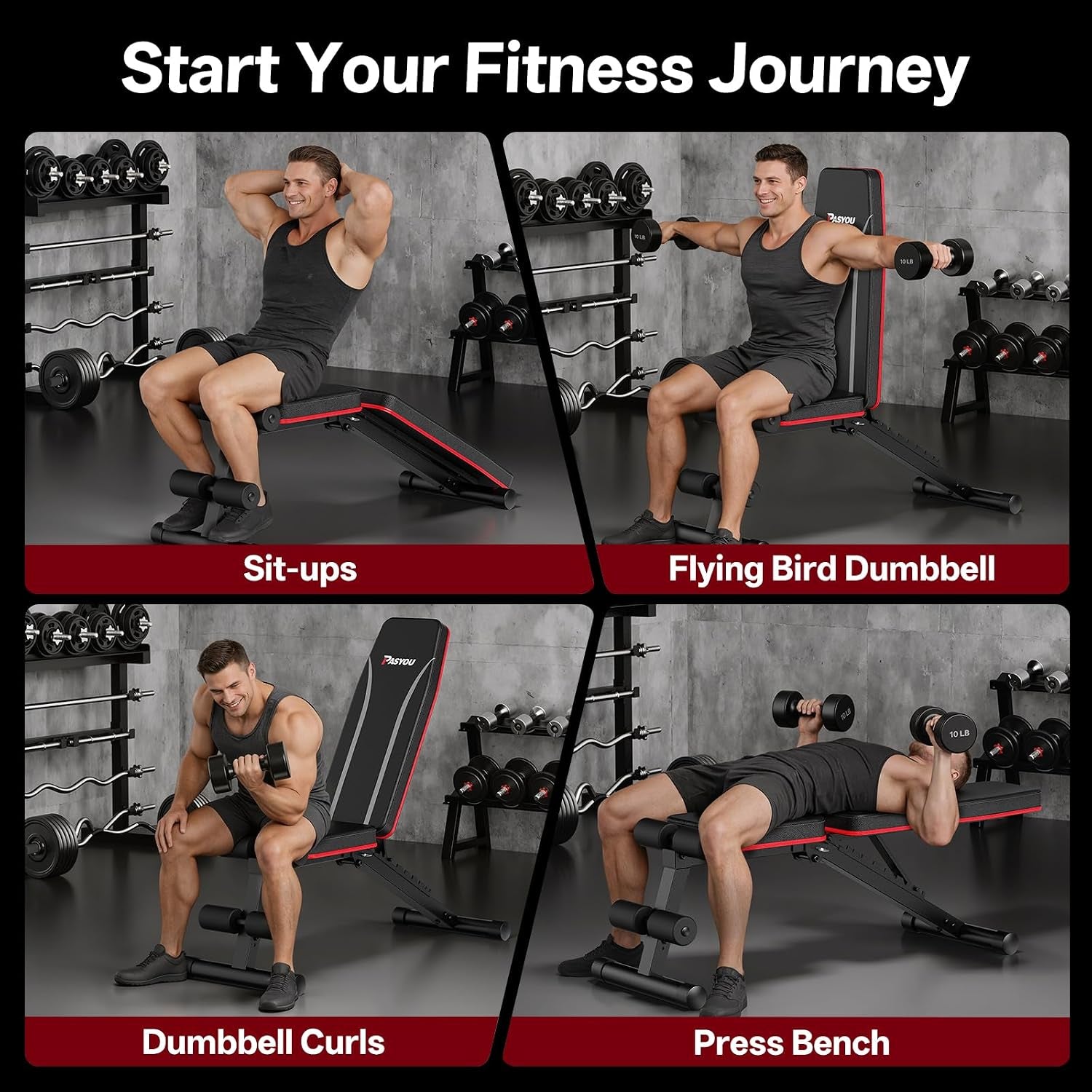 Adjustable Weight Bench, Foldable, Incline Decline Flat, Bench Press with 660LBS, 95% Pre-Assembled, Compact Workout Bench Full Body Strength Training Bench for Home Gym, Wider Seat